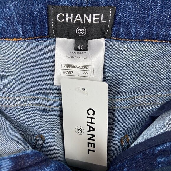 CHANEL | 2017 Spring Skinny Blue Jeans White All Over Diamond Print 40 - Picture 9 of 11